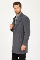 Regular Fit Peaked Lapel Wool & Cashmere Gray Overcoat - MIB