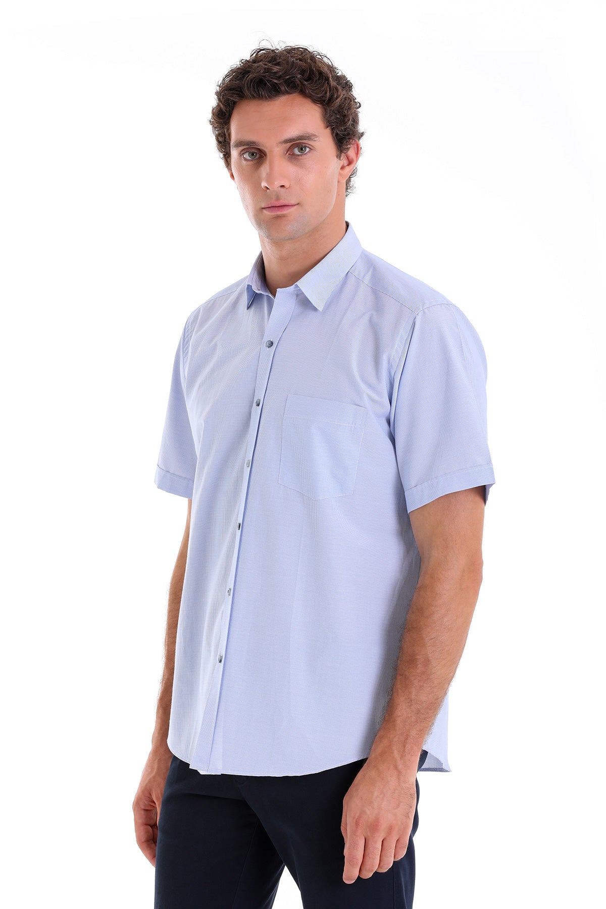 Regular Fit Pin Check Cotton Blend Blue Dress Shirt - MIB