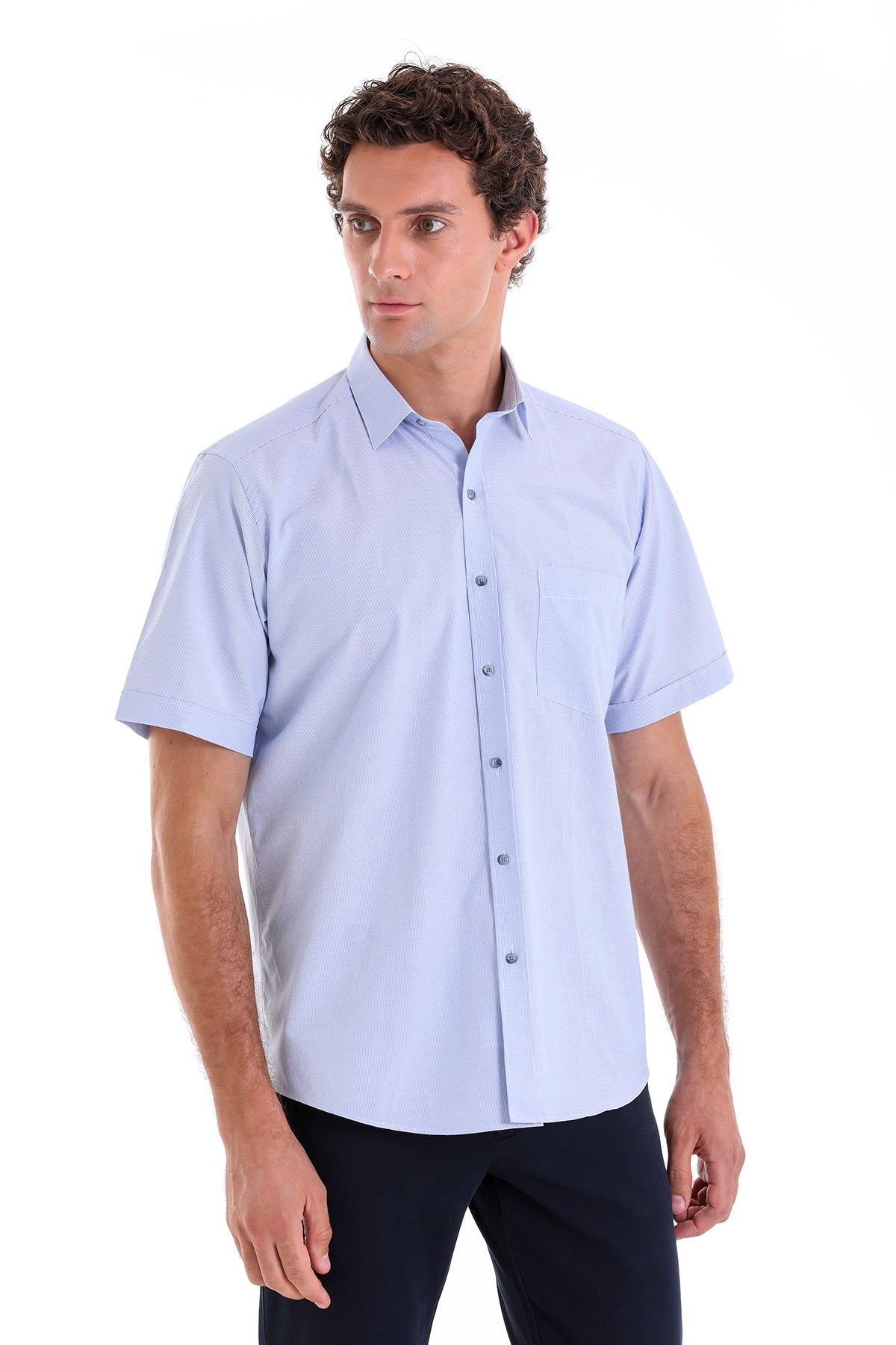 Regular Fit Pin Check Cotton Blend Blue Dress Shirt - MIB