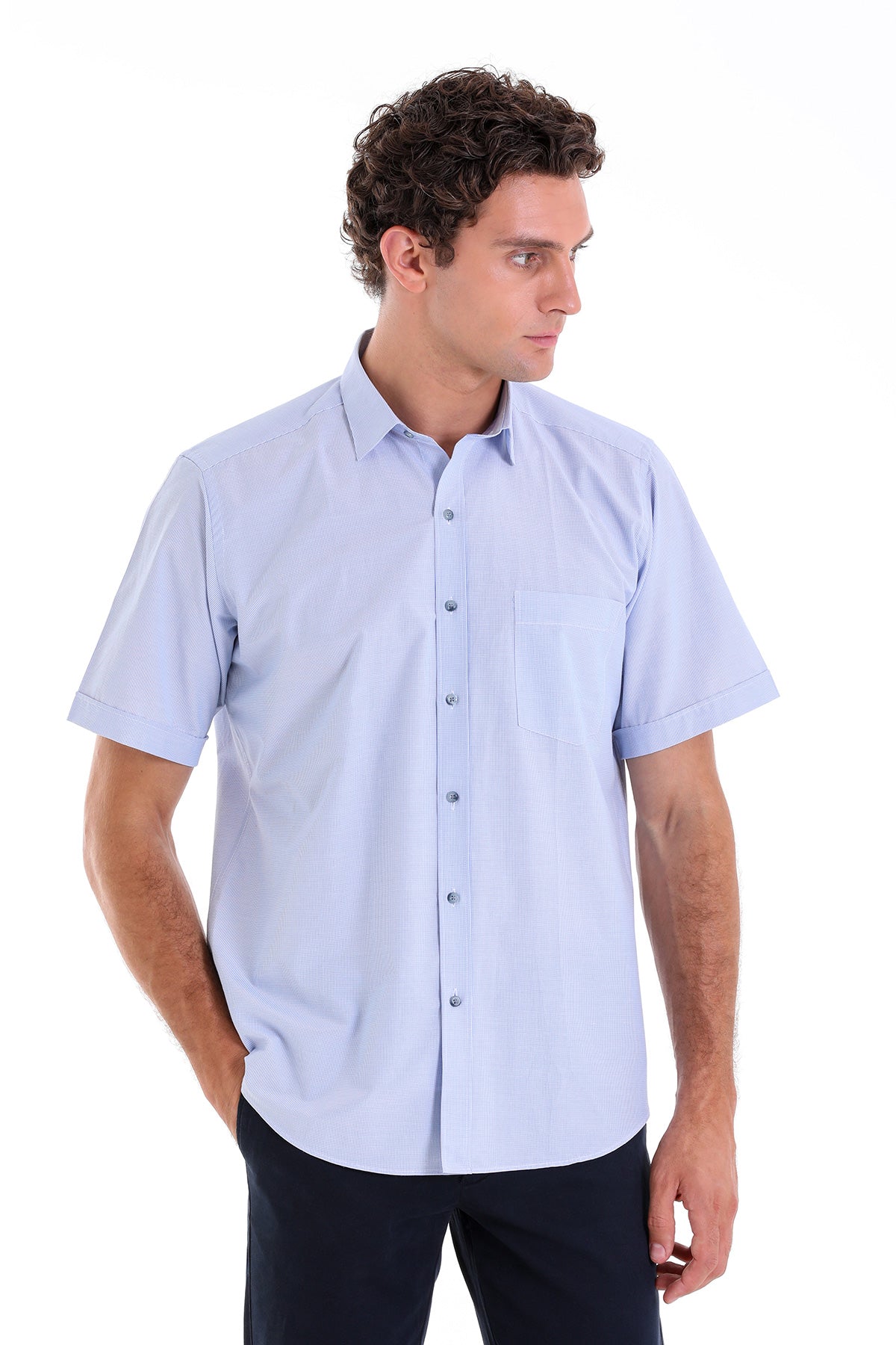 Regular Fit Pin Check Cotton Blend Blue Dress Shirt - MIB