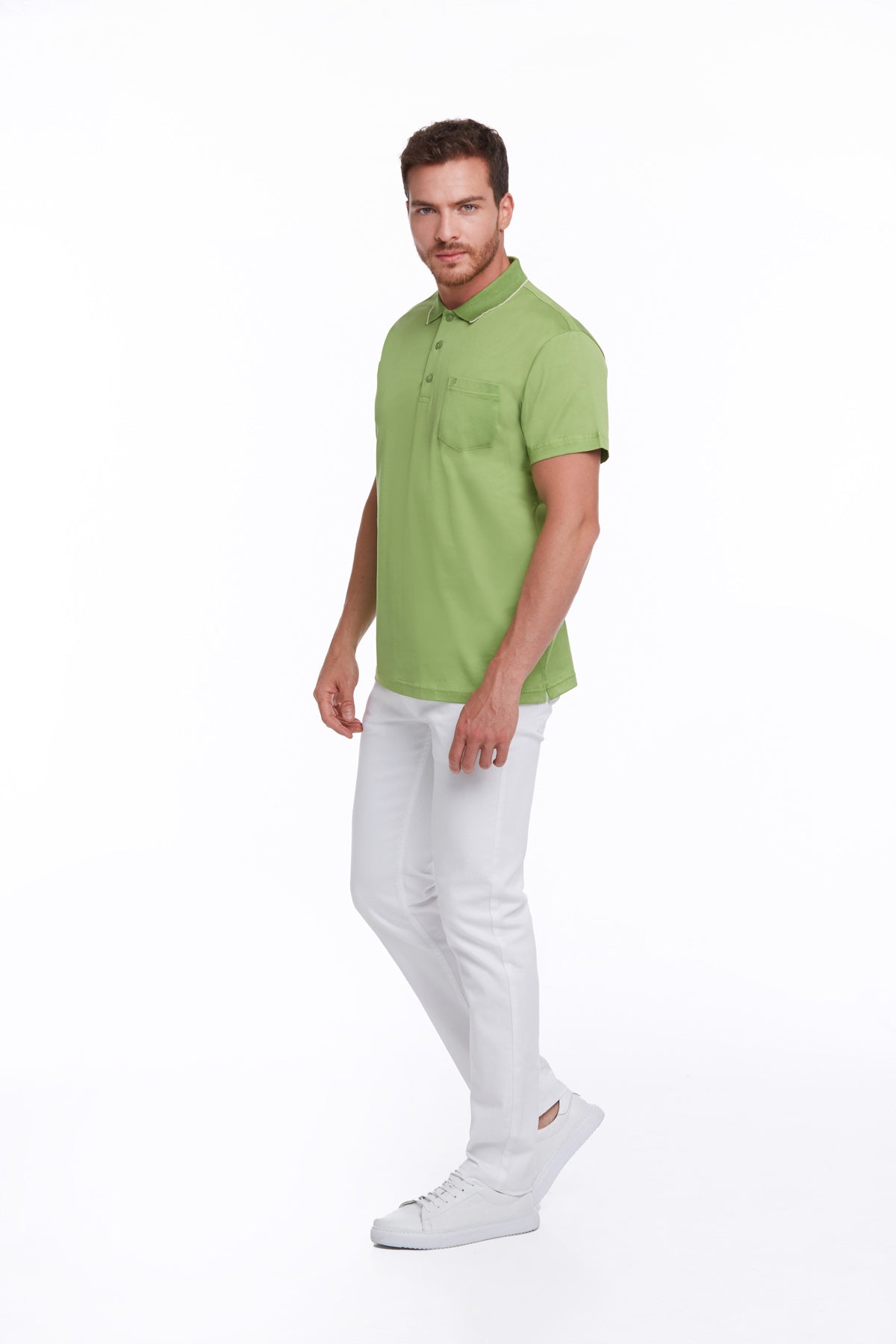 Regular Fit Pistachio Green Basic Cotton Polo T-Shirt - MIB