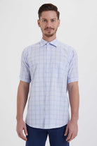 Regular Fit Plaid Cotton Blue Dress Shirt - MIB