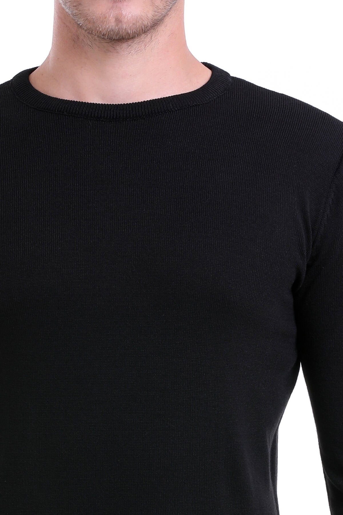 Regular Fit Plain Black Crewneck Sweater - MIB