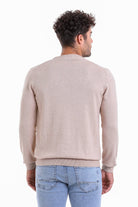 Regular Fit Plain Cotton Beige Crewneck Sweater Beige M.