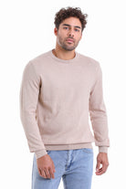 Regular Fit Plain Cotton Beige Crewneck Sweater Beige M.