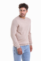 Regular Fit Plain Cotton Beige Crewneck Sweater Beige M.