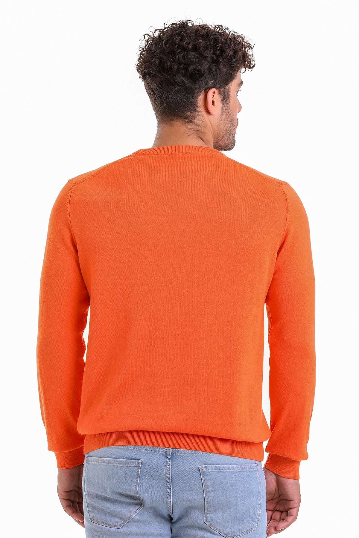 Regular Fit Plain Cotton Beige Crewneck Sweater Salmon - MIB