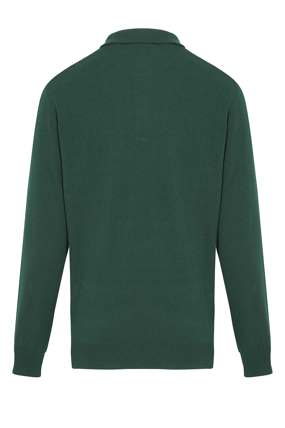 Regular Fit Plain Cotton Blend Black Polo Sweater Green