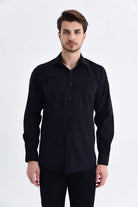 Regular Fit Plain Cotton Blend Dress Shirt Black - MIB