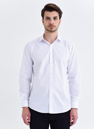 Regular Fit Plain Cotton Blend Dress Shirt White - MIB