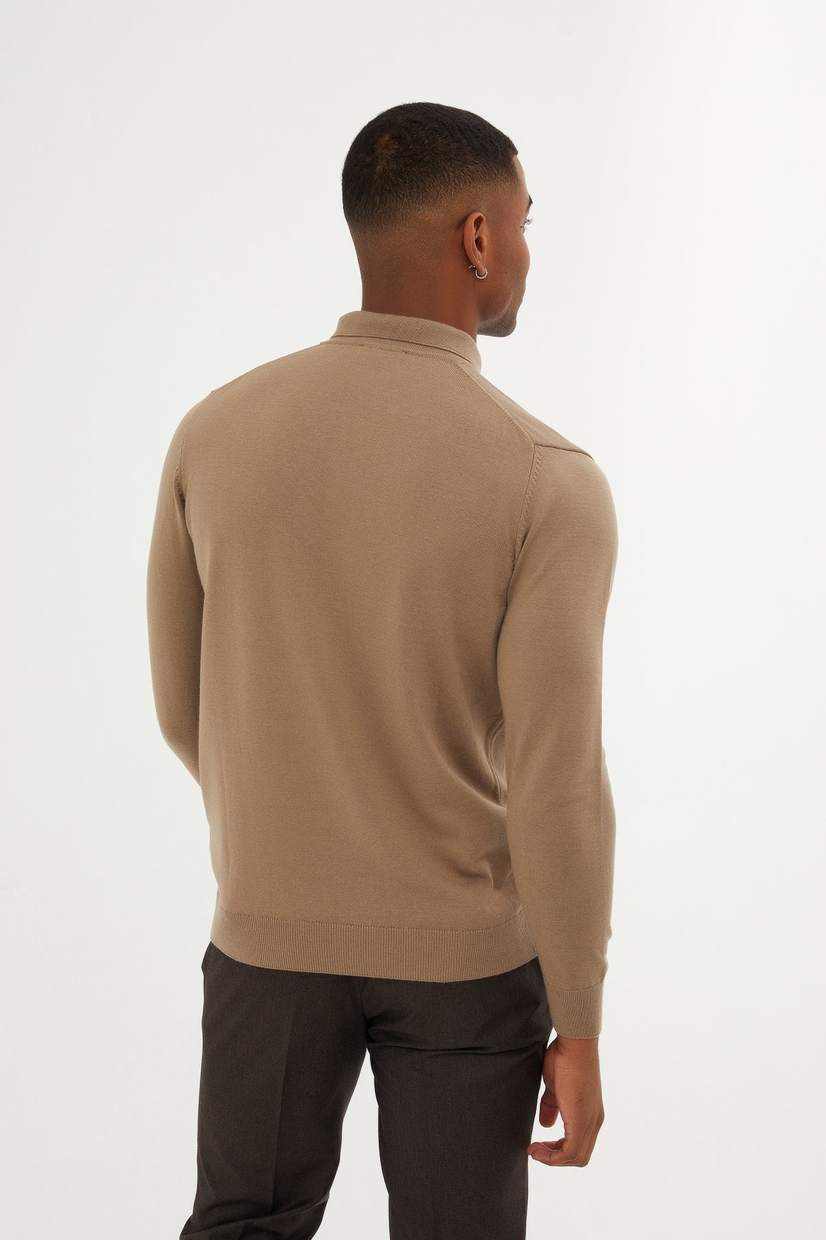 Regular Fit Plain Cotton Blend Grej Polo Sweater - SAYKI