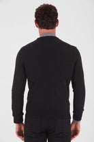 Regular Fit Plain Cotton Blend Grey Crewneck Sweater Black