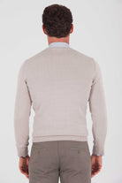 Regular Fit Plain Cotton Blend Grey Crewneck Sweater Grej