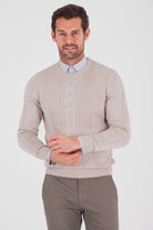 Regular Fit Plain Cotton Blend Grey Crewneck Sweater Grej