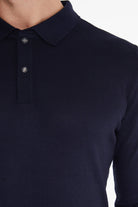 Regular Fit Plain Cotton Blend Navy Polo Sweater - SAYKI