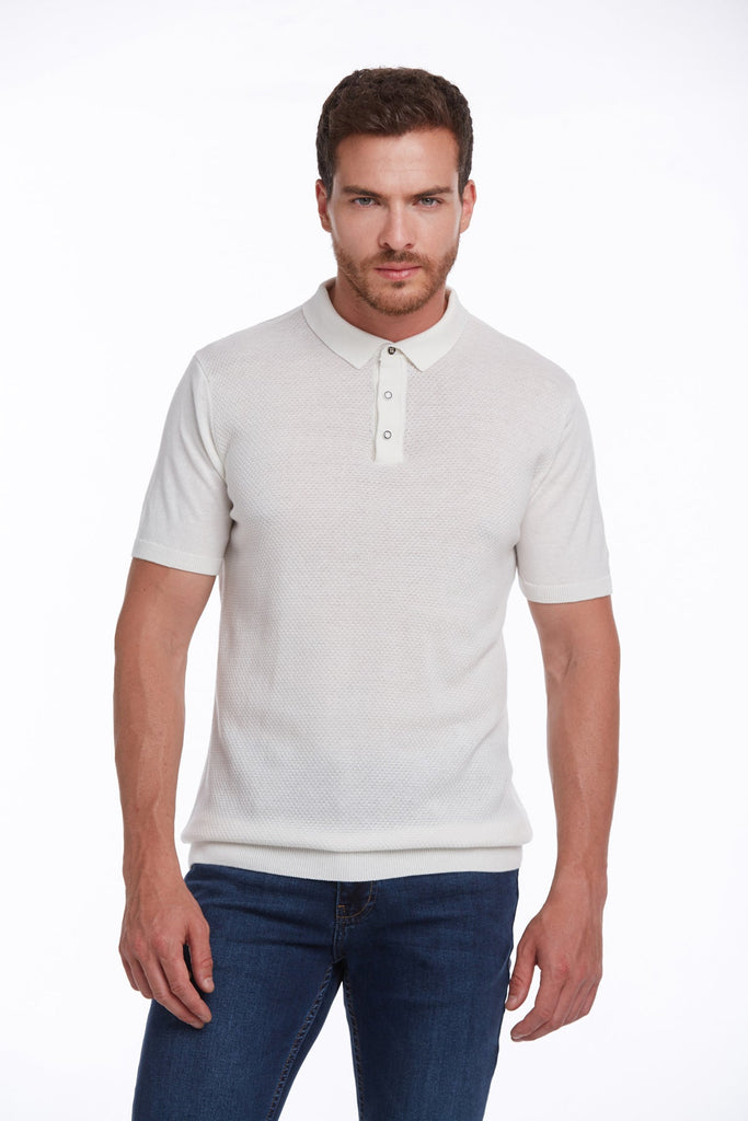 Regular Fit Plain Cotton Blend Polo T-shirt Ecru - MIB