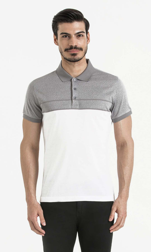 Regular Fit Plain Cotton Polo T-shirt Gray - White - MIB