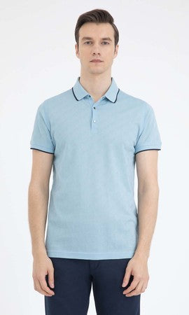 Regular Fit Plain Cotton Polo T-shirt Light. Blue - MIB