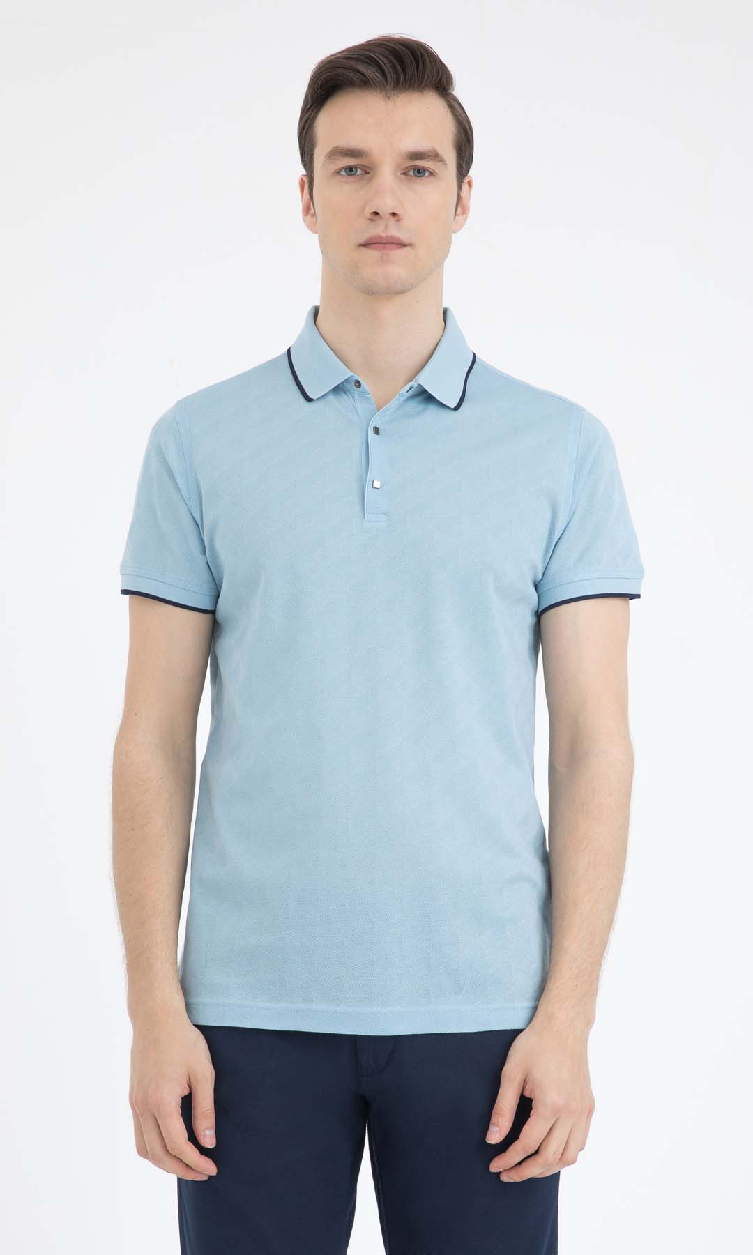 Regular Fit Plain Cotton Polo T-shirt Light. Blue - MIB