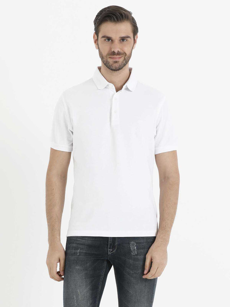 Regular Fit Plain Cotton Polo T-shirt White - MIB