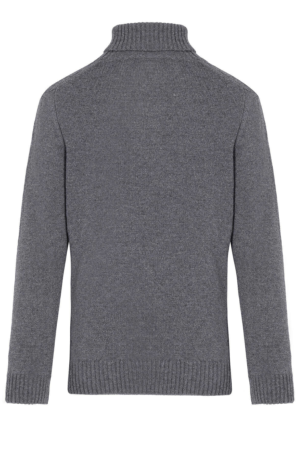 Regular Fit Plain Wool Blend Dark Gray Turtleneck Sweater