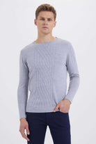 Regular Fit Plain Wool Blend Light Gray Crewneck Sweater