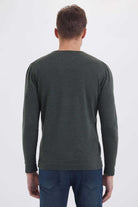 Regular Fit Plain Wool Blend Navy Crewneck Sweater Khaki