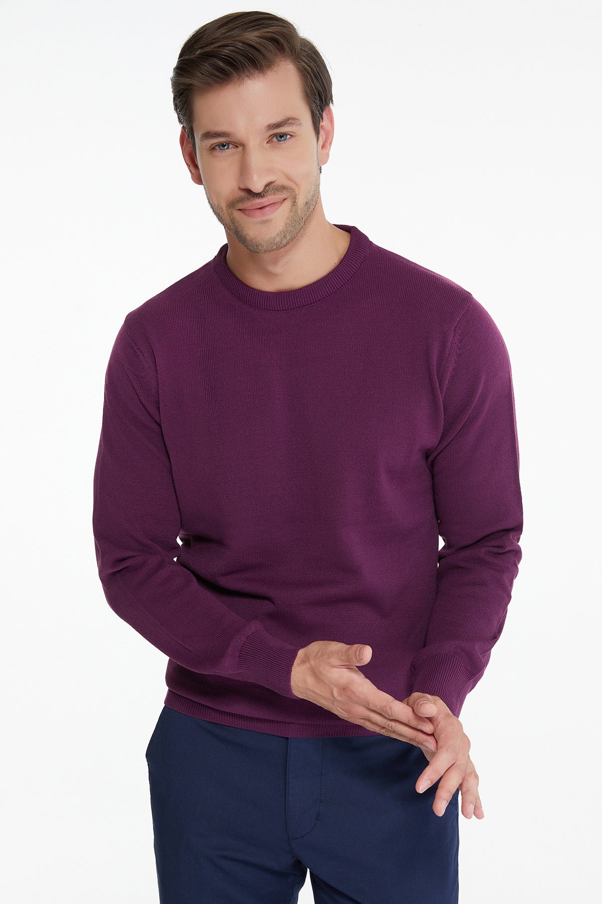 Regular Fit Plum Crewneck Sweater - MIB