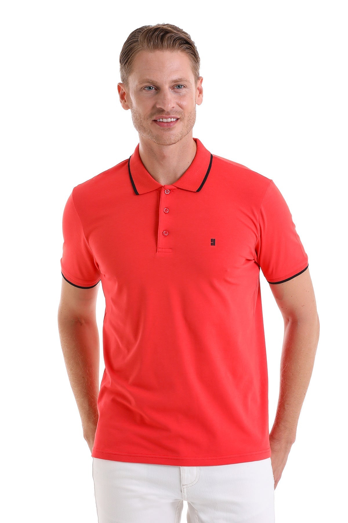 Regular Fit Pomegranate Flower Basic Cotton Polo T-Shirt