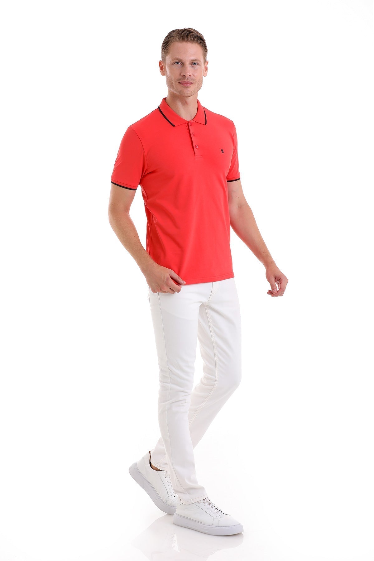 Regular Fit Pomegranate Flower Basic Cotton Polo T-Shirt