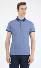 Regular Fit Printed Cotton Blend Light Navy Polo T-Shirt