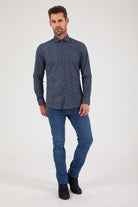 Regular Fit Printed Cotton Blend Navy Casual Shirt - MIB