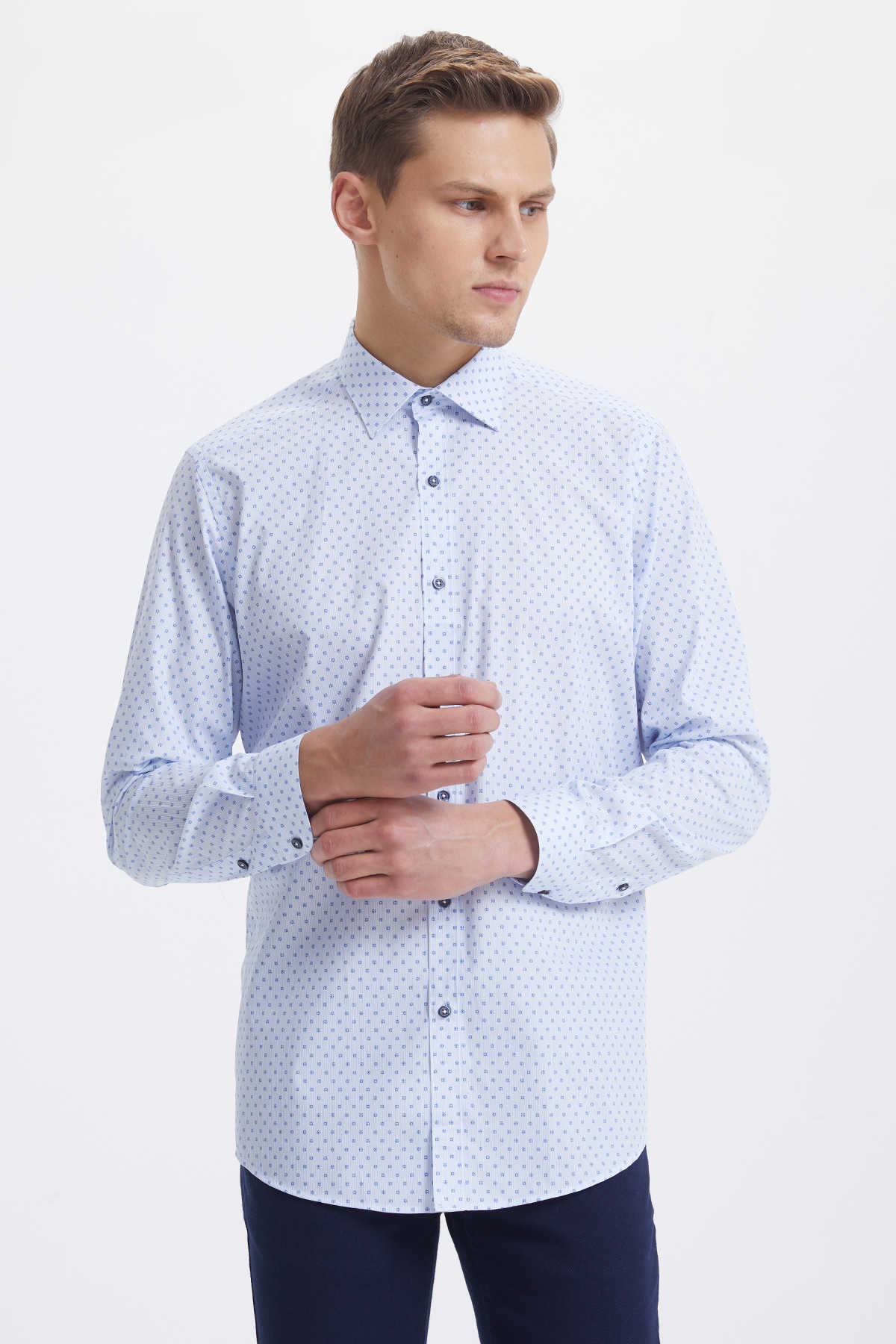 Regular Fit Printed Cotton Blue Casual Shirt - MIB