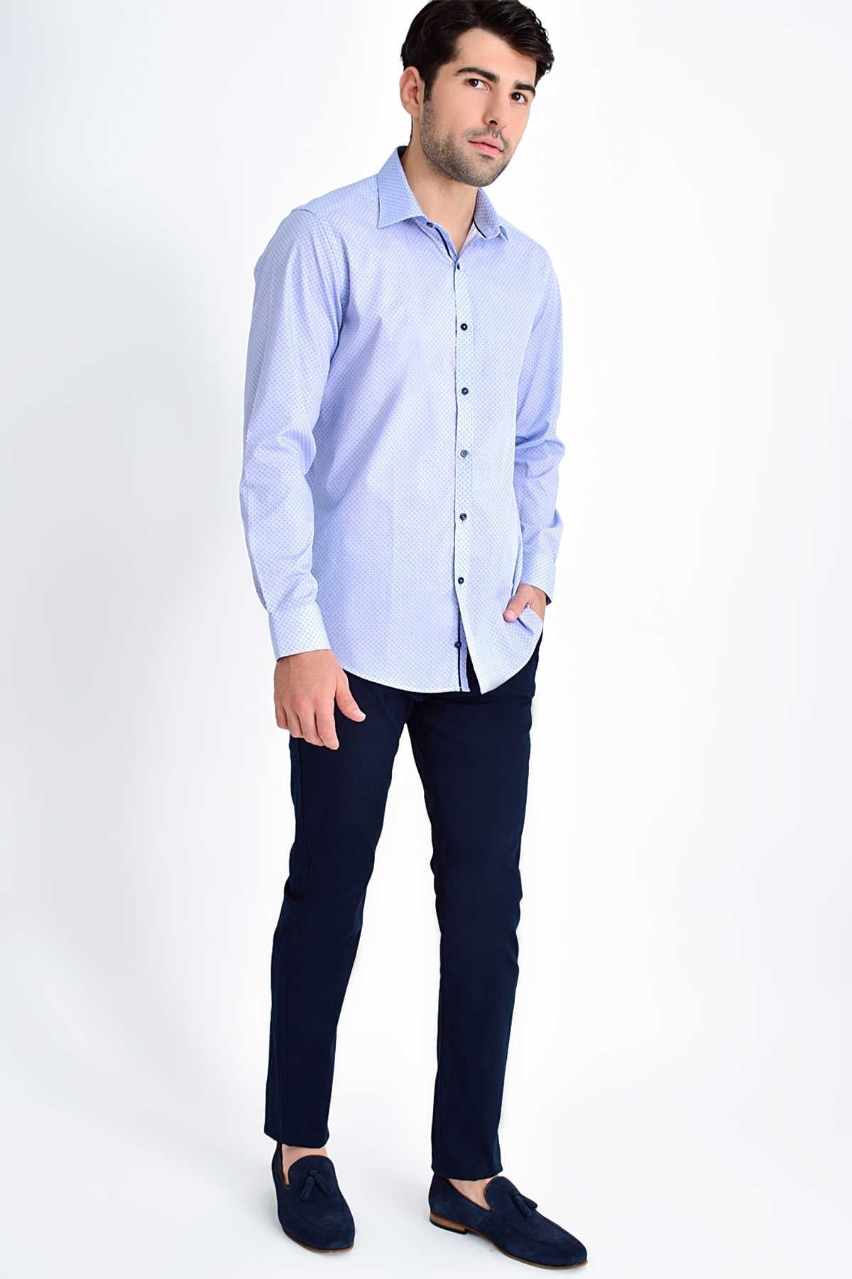 Regular Fit Printed Cotton Light Blue Casual Shirt - MIB