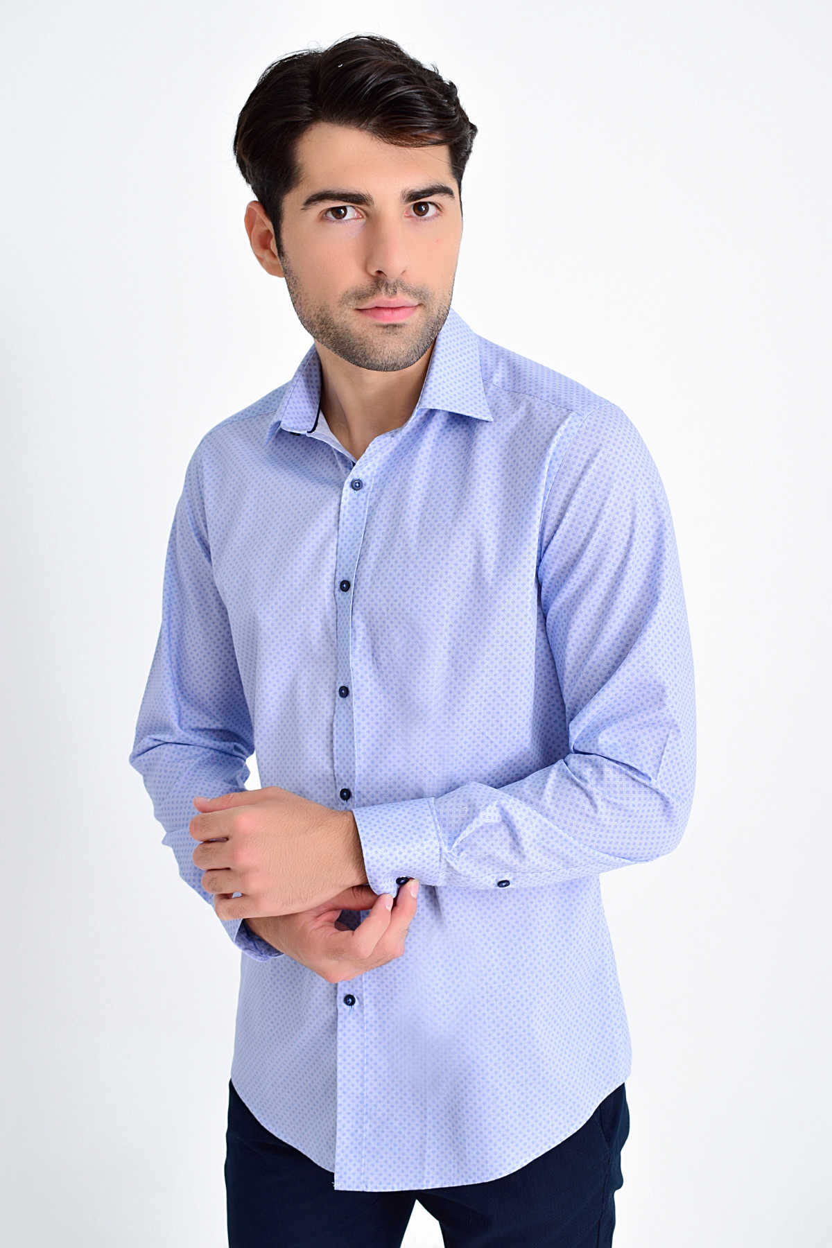 Regular Fit Printed Cotton Light Blue Casual Shirt - MIB