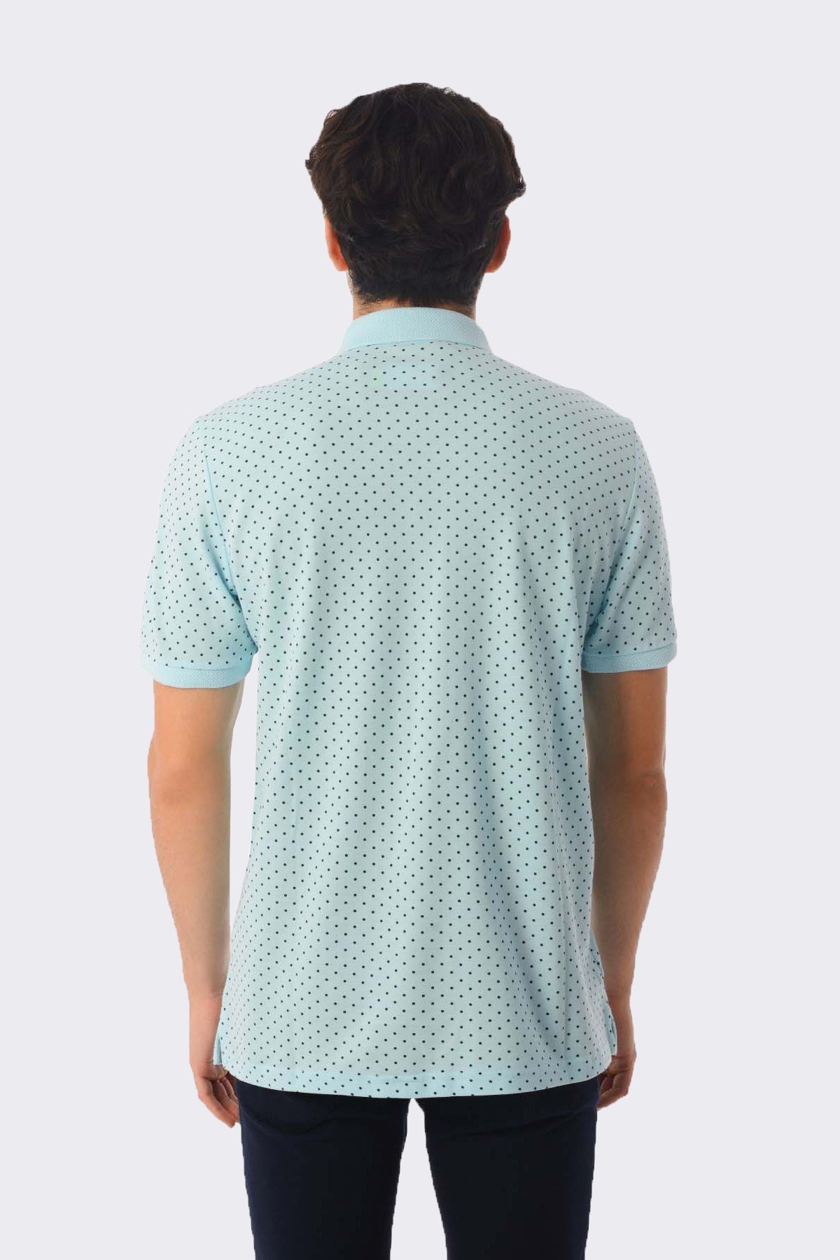 Regular Fit Printed Cotton Polo T-shirt Light Blue-Navy