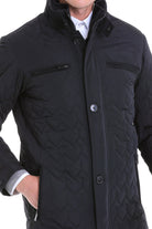 Regular Fit Quilted 1655 Stand Collar Khaki Coat Black