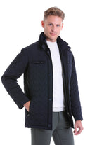 Regular Fit Quilted 1655 Stand Collar Khaki Coat Navy