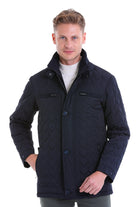 Regular Fit Quilted 1655 Stand Collar Khaki Coat Navy