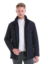 Regular Fit Quilted 1655 Stand Collar Khaki Coat Navy