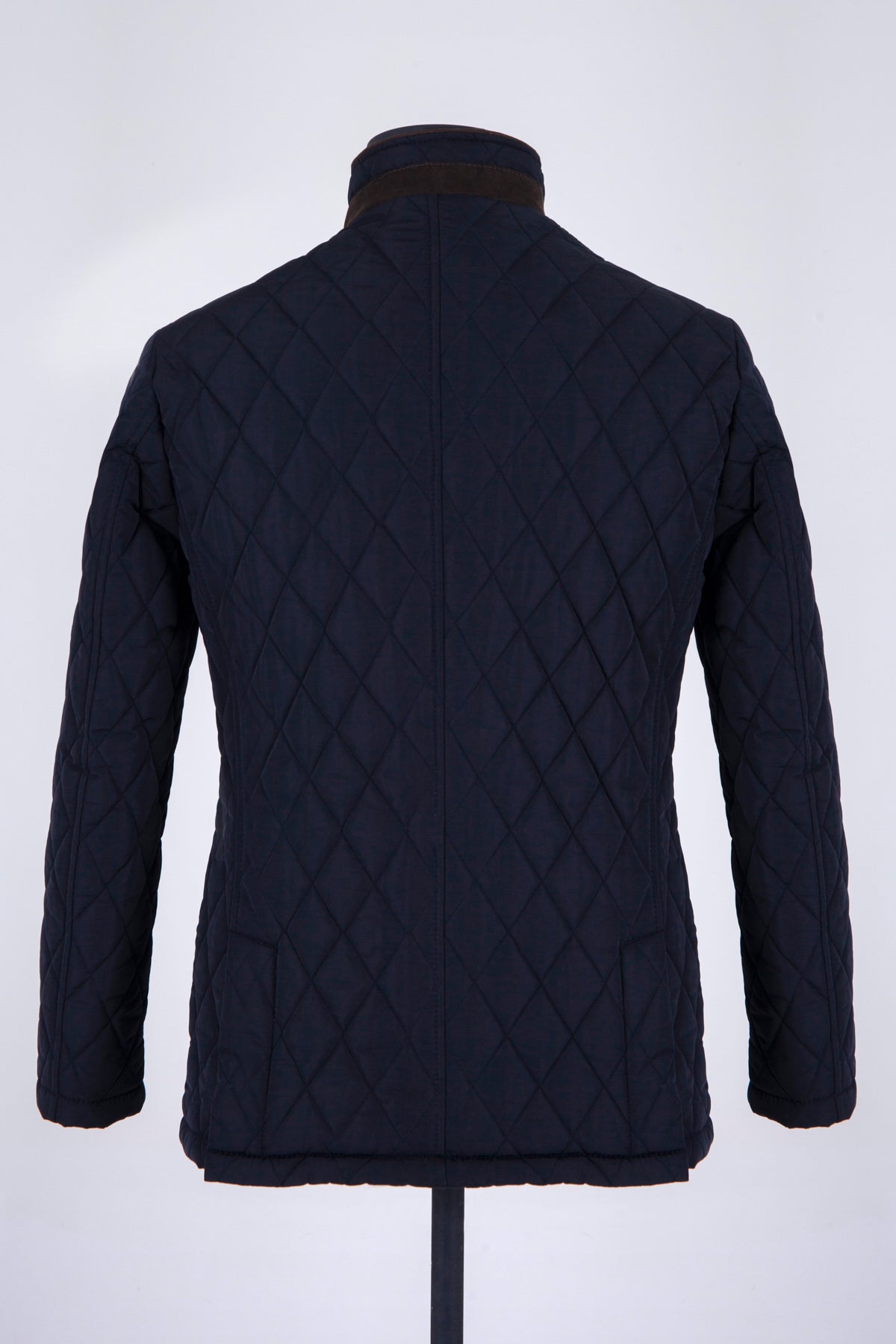 Regular Fit Quilted Nebraska Stand Collar Black Coat Navy