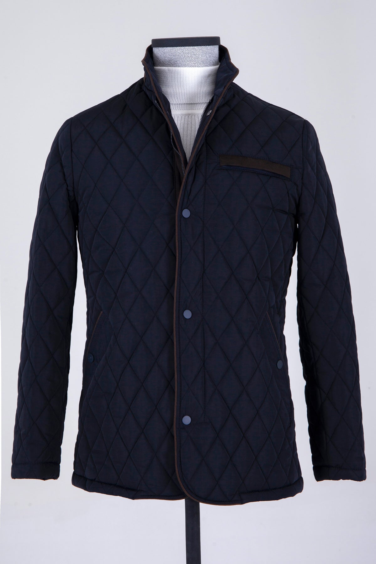 Regular Fit Quilted Nebraska Stand Collar Black Coat Navy