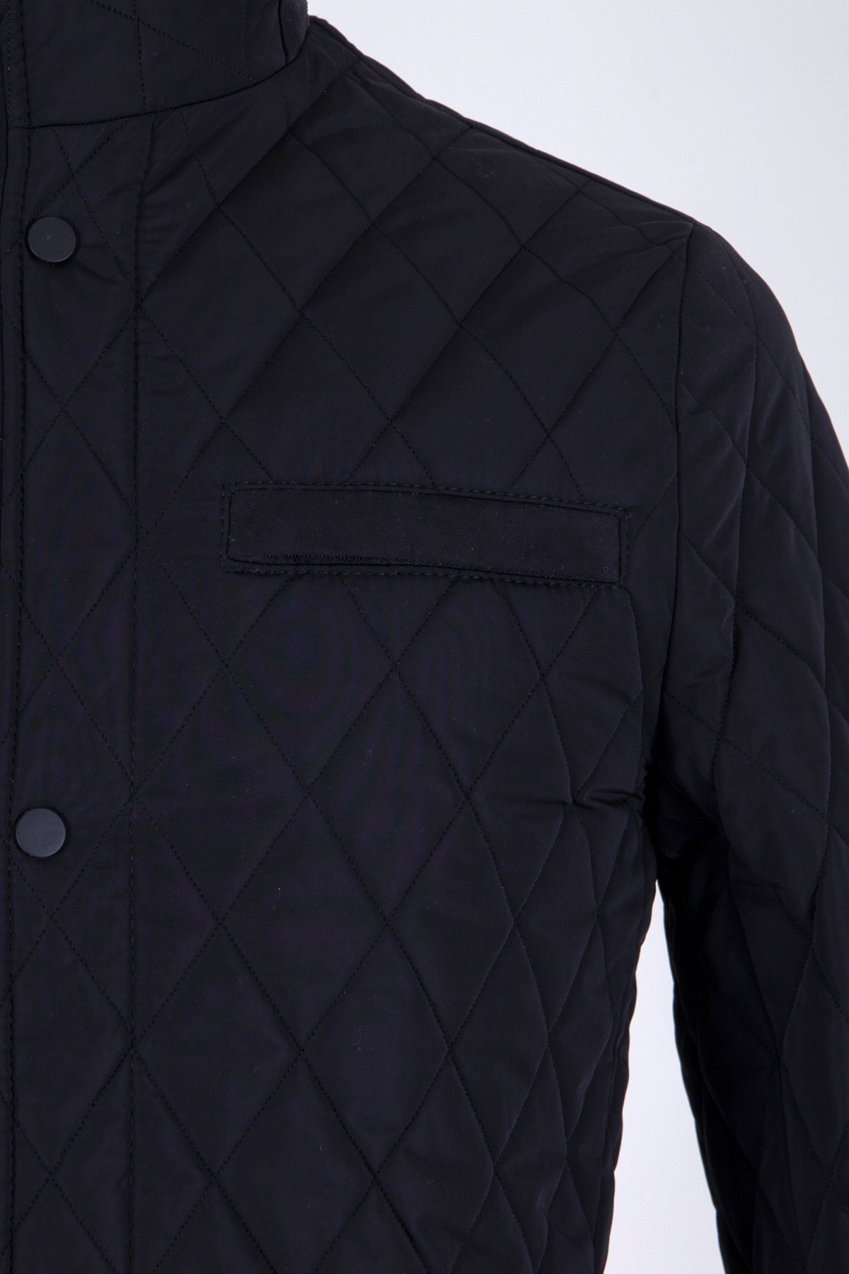 Regular Fit Quilted Stand Collar Black Coat - SAYKI