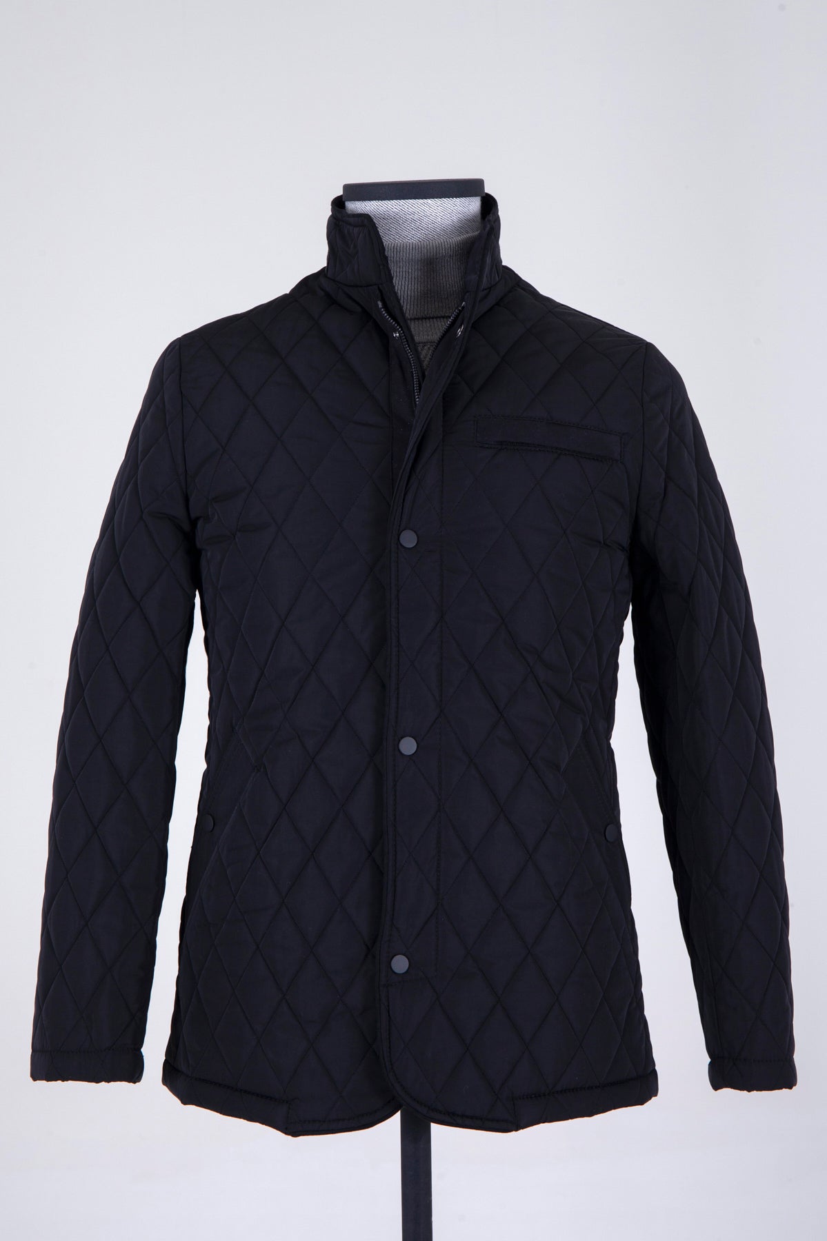 Regular Fit Quilted Stand Collar Black Coat - SAYKI