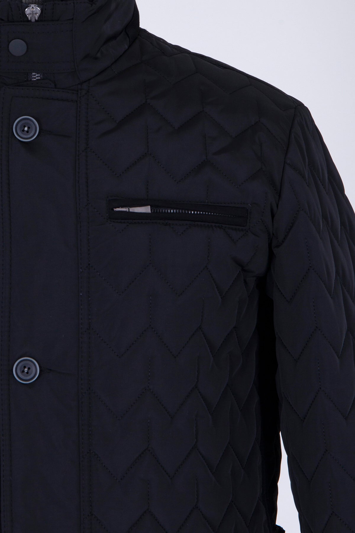 Regular Fit Quilted Stand Collar Navy Coat Black - SAYKI