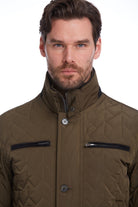 Regular Fit Quilted Stand Collar Navy Coat Khaki - SAYKI