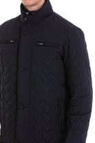 Regular Fit Quilted Stand Collar Navy Coat Navy - SAYKI