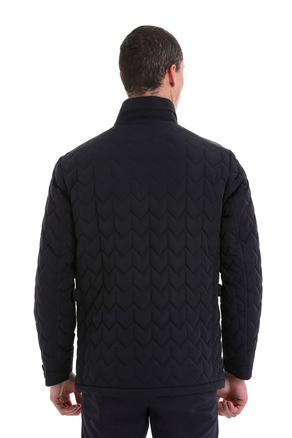 Regular Fit Quilted Stand Collar Navy Coat Navy - SAYKI