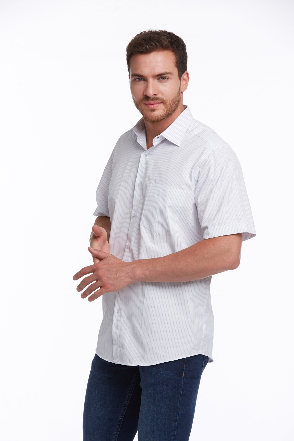 Regular Fit Short Sleeve Checked Cotton Blend Dress Shirt