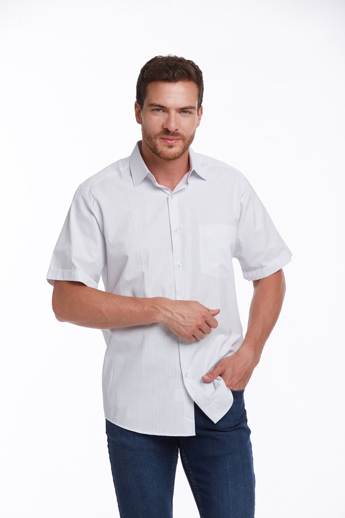 Regular Fit Short Sleeve Checked Cotton Blend Dress Shirt